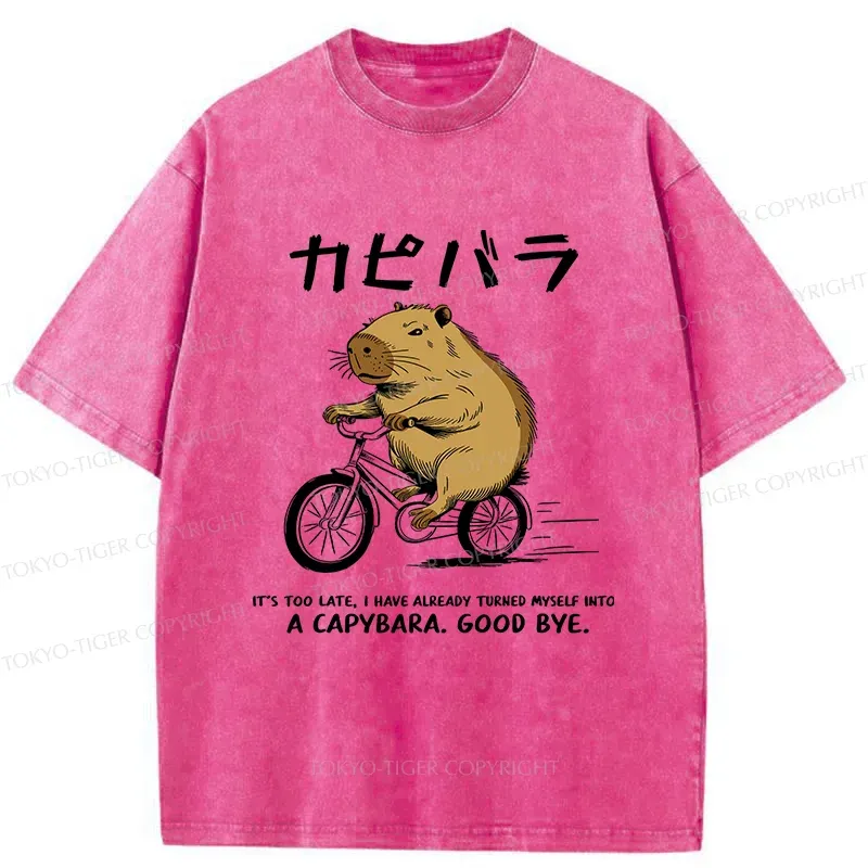 Tokyo-Tiger Capybara On A Bike Washed T-Shirt