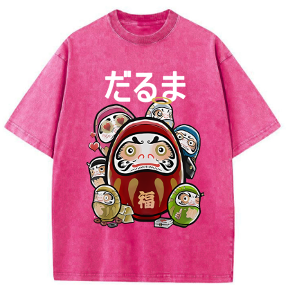 Tokyo-Tiger Colorful Daruma Dolls Washed T-Shirt