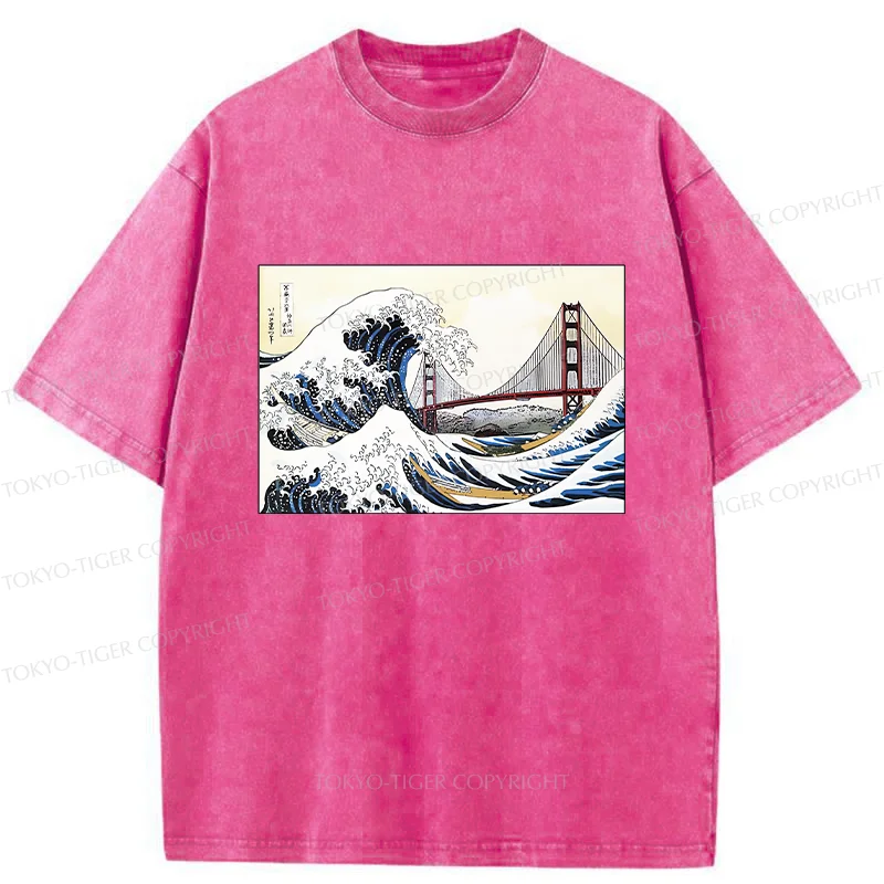 Tokyo-Tiger Golden Gate Bridge And Waves Washed T-Shirt