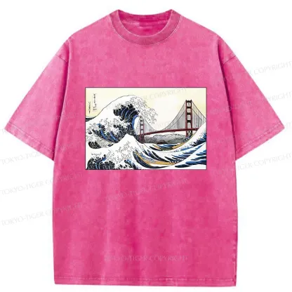Tokyo-Tiger Golden Gate Bridge And Waves Washed T-Shirt