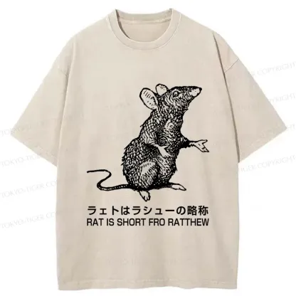 Tokyo-Tiger Funny Rat Japan Washed T-Shirt