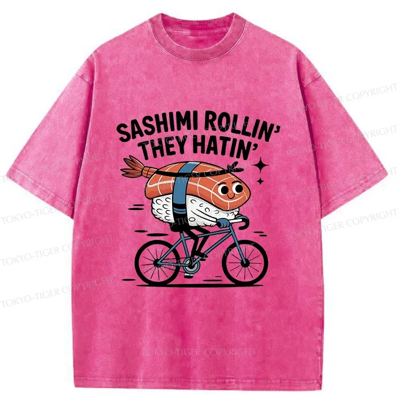 Tokyo-Tiger Sushi On A Bike Washed T-Shirt
