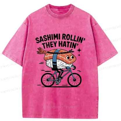 Tokyo-Tiger Sushi On A Bike Washed T-Shirt