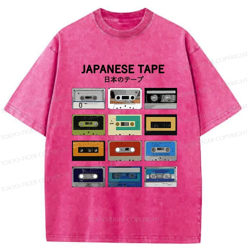 Tokyo-Tiger Retro Japanese Tapes Washed T-Shirt
