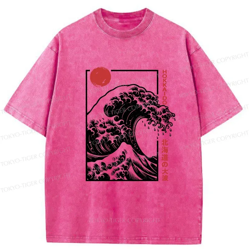 Tokyo-Tiger Japanese Ukiyoe Wave Washed T-Shirt