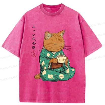 Tokyo-Tiger Purr-style Tea Ceremony Washed T-Shirt