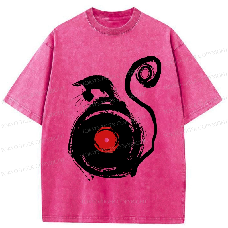 Tokyo-Tiger Vinyl Cat Silhouette Washed T-Shirt