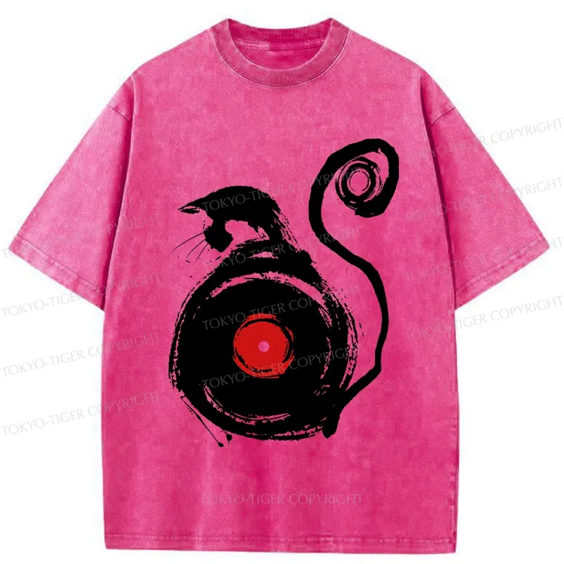 Tokyo-Tiger Vinyl Cat Silhouette Washed T-Shirt