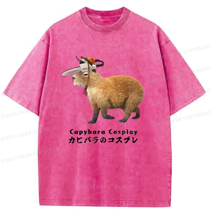Tokyo-Tiger Capybara Cosplay Washed T-Shirt