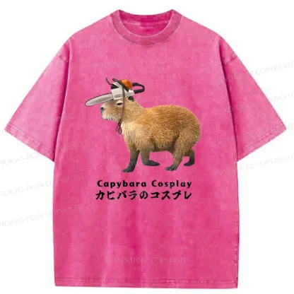 Tokyo-Tiger Capybara Cosplay Washed T-Shirt