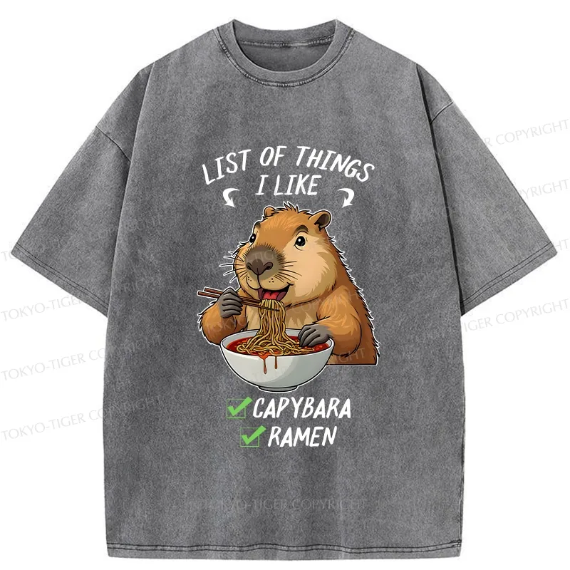 Tokyo-Tiger Capybara And Ramen Are My Favorites Washed T-Shirt