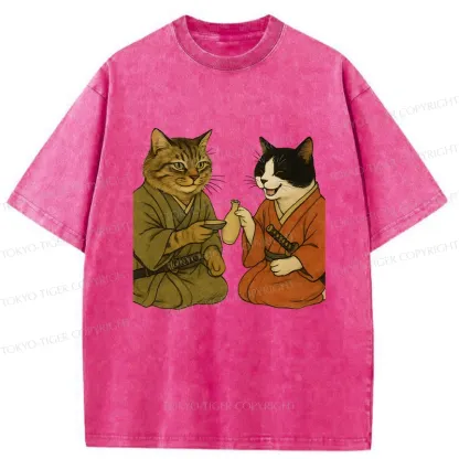 Tokyo-Tiger Cat Tasting Sake Washed T-Shirt