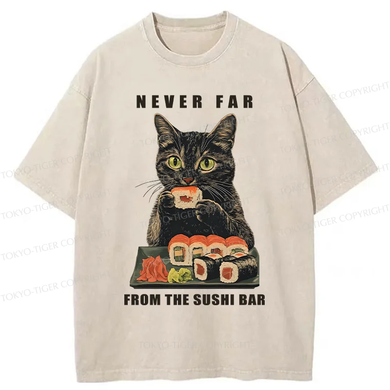 Tokyo-Tiger Cat Eating Sushi Vintage Washed T-Shirt