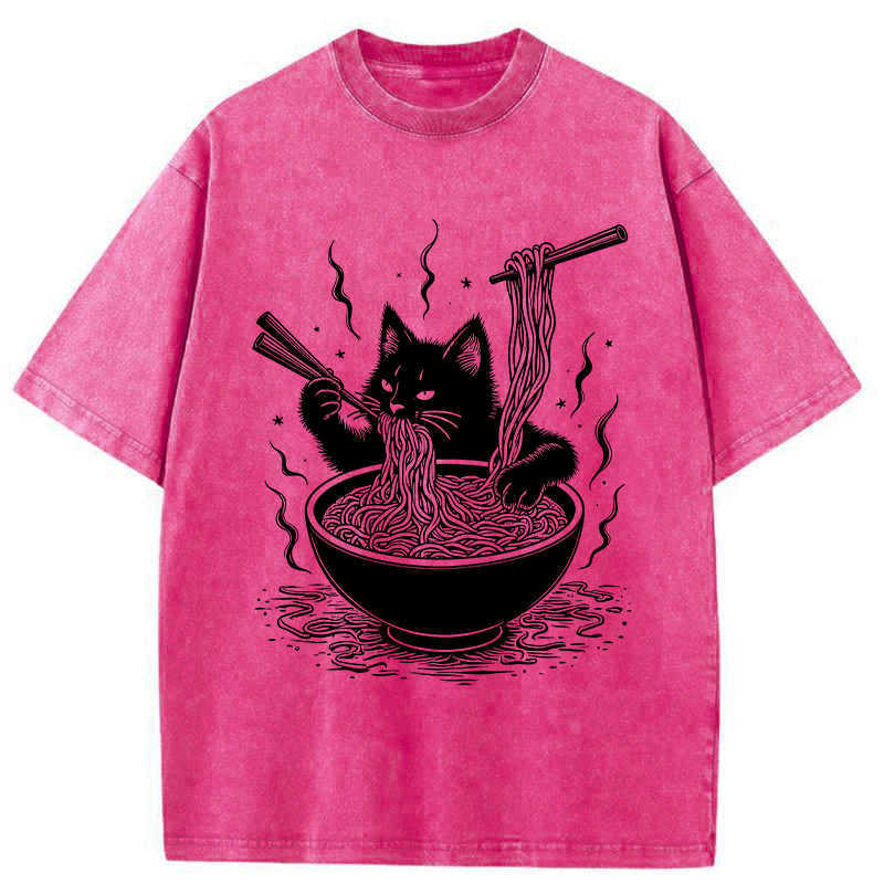 Tokyo-Tiger Ramen Lover Cat Washed T-Shirt