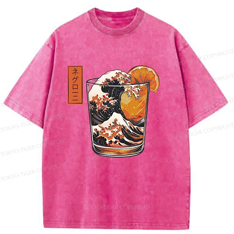 Tokyo-Tiger Ukiyoe Wine Cup Washed T-Shirt