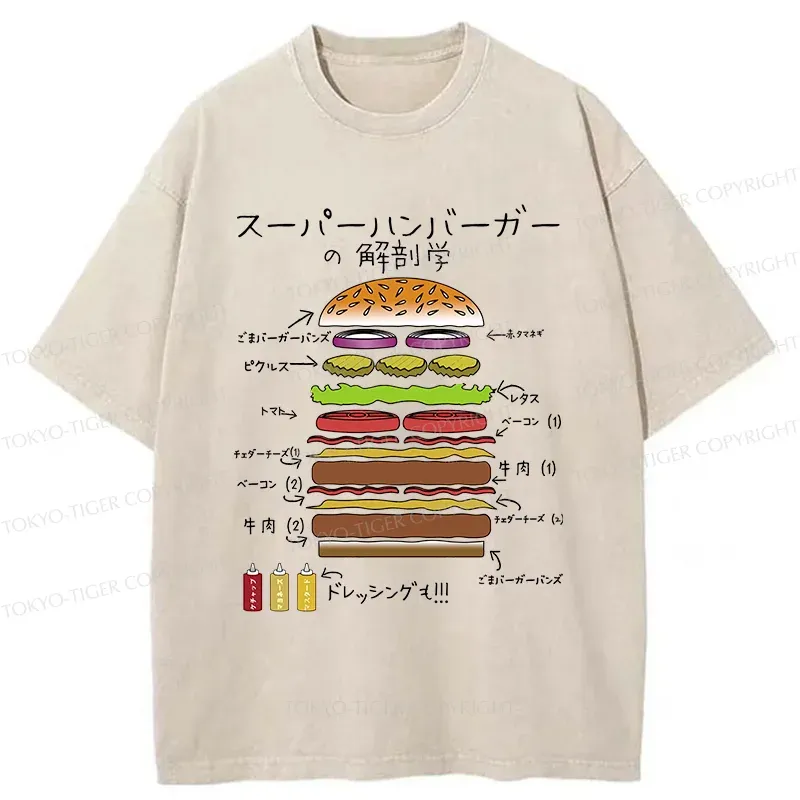 Tokyo-Tiger Anatomy Of A Hamburger Washed T-Shirt