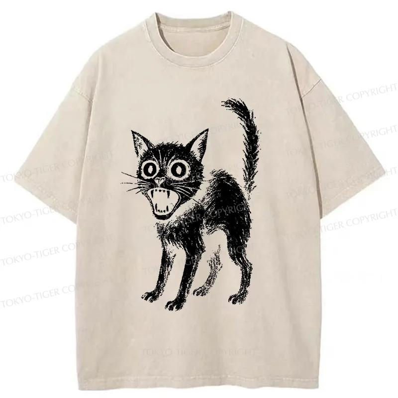 Tokyo-Tiger Frightened Cat Washed T-Shirt