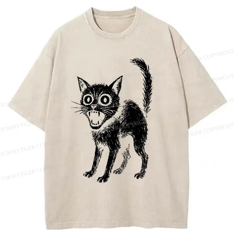 Tokyo-Tiger Frightened Cat Washed T-Shirt