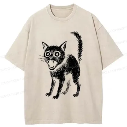 Tokyo-Tiger Frightened Cat Washed T-Shirt