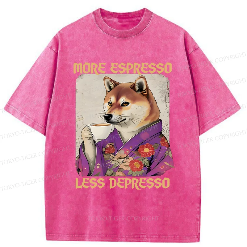 Tokyo-Tiger Shiba Inu Drinking Coffee Washed T-Shirt