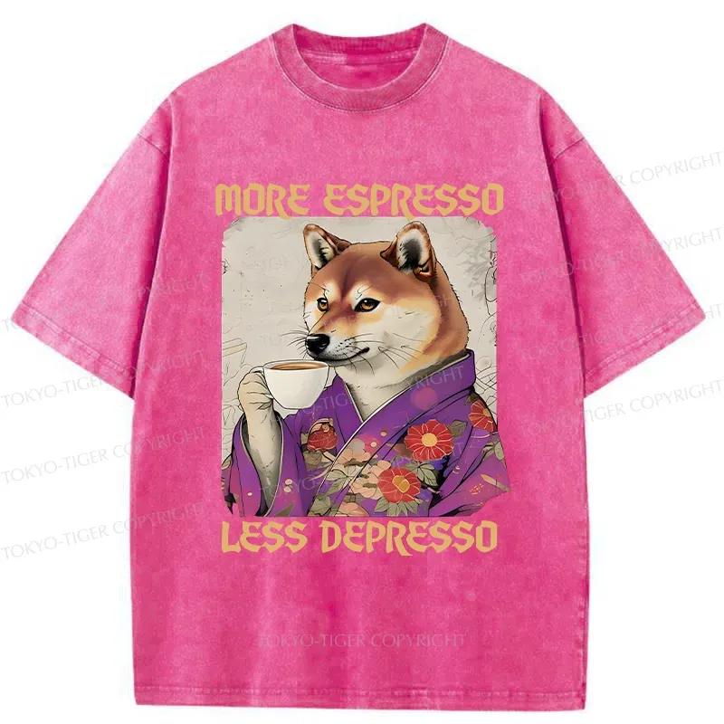 Tokyo-Tiger Shiba Inu Drinking Coffee Washed T-Shirt