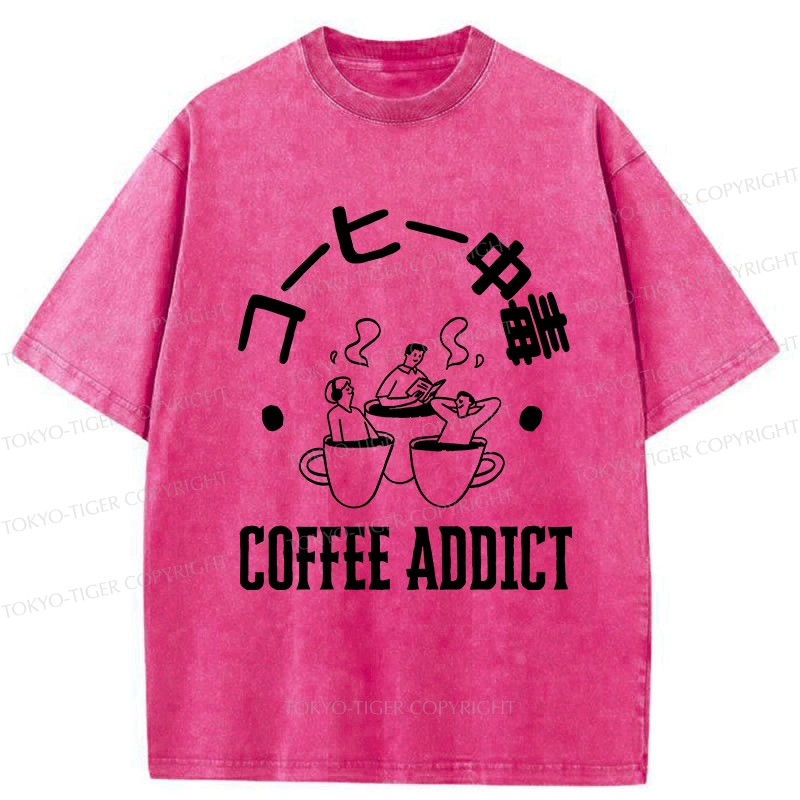 Tokyo-Tiger Funny Addiction To Coffee Washed T-Shirt