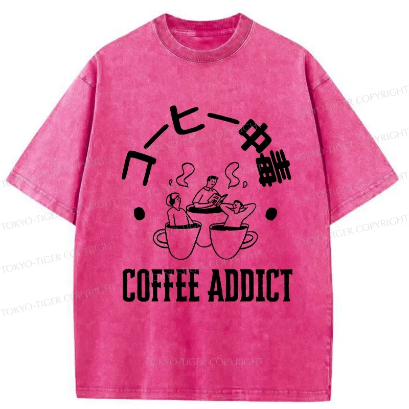Tokyo-Tiger Funny Addiction To Coffee Washed T-Shirt