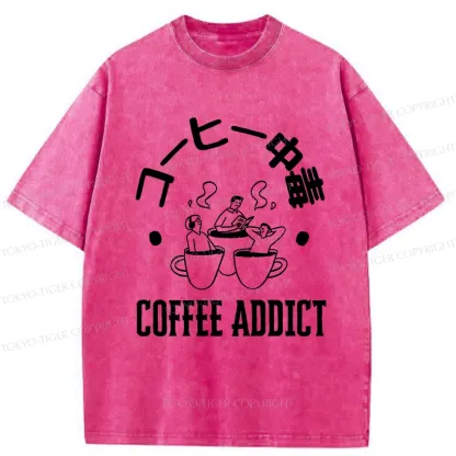 Tokyo-Tiger Funny Addiction To Coffee Washed T-Shirt