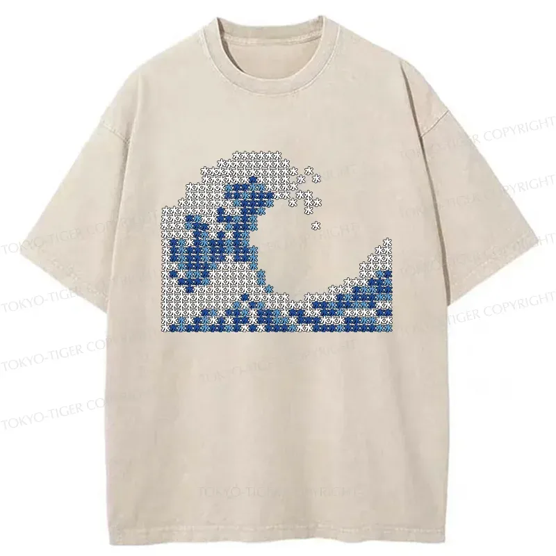 Tokyo-Tiger Ukiyo-e Waves Kanji Washed T-Shirt