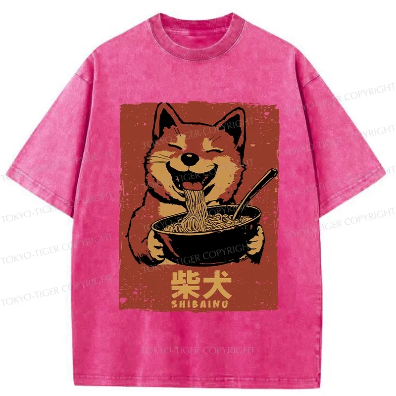 Tokyo-Tiger Ramen Lover Shiba Inu Washed T-Shirt