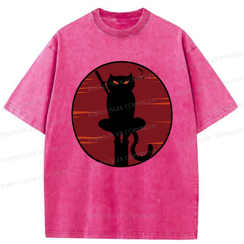 Tokyo-Tiger Japanese Ninja Black Cat Washed T-Shirt
