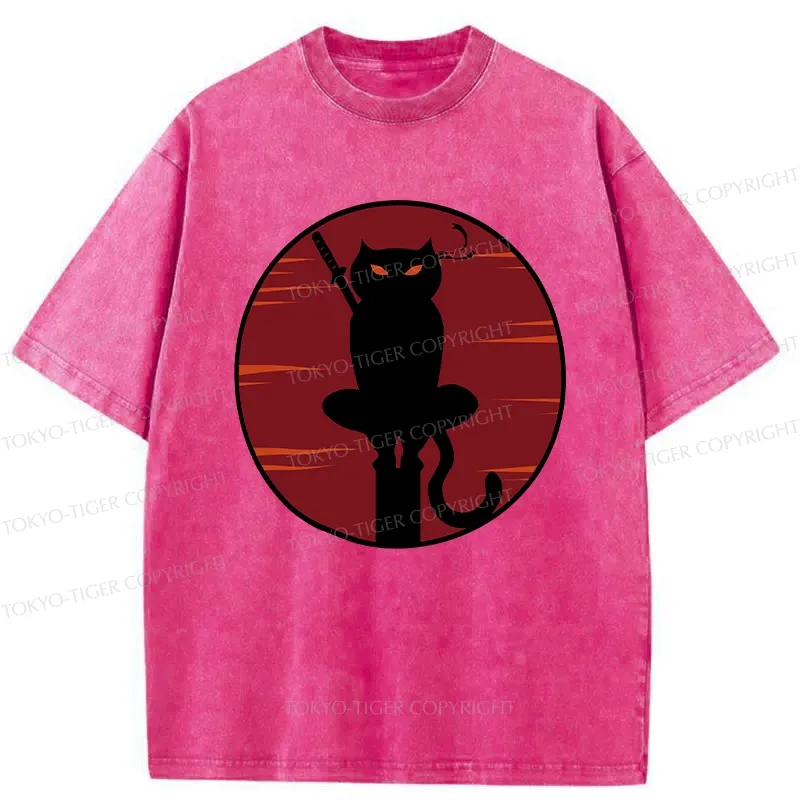 Tokyo-Tiger Japanese Ninja Black Cat Washed T-Shirt