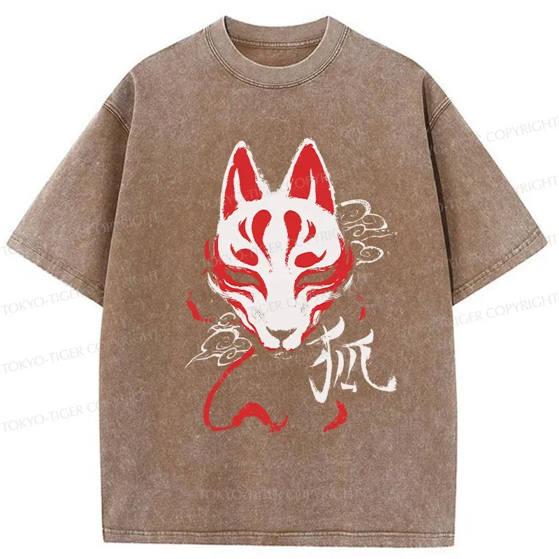 Tokyo-Tiger Japanese Fox Mask Washed T-Shirt