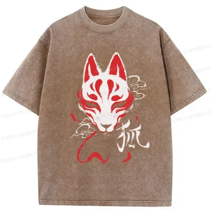 Tokyo-Tiger Japanese Fox Mask Washed T-Shirt