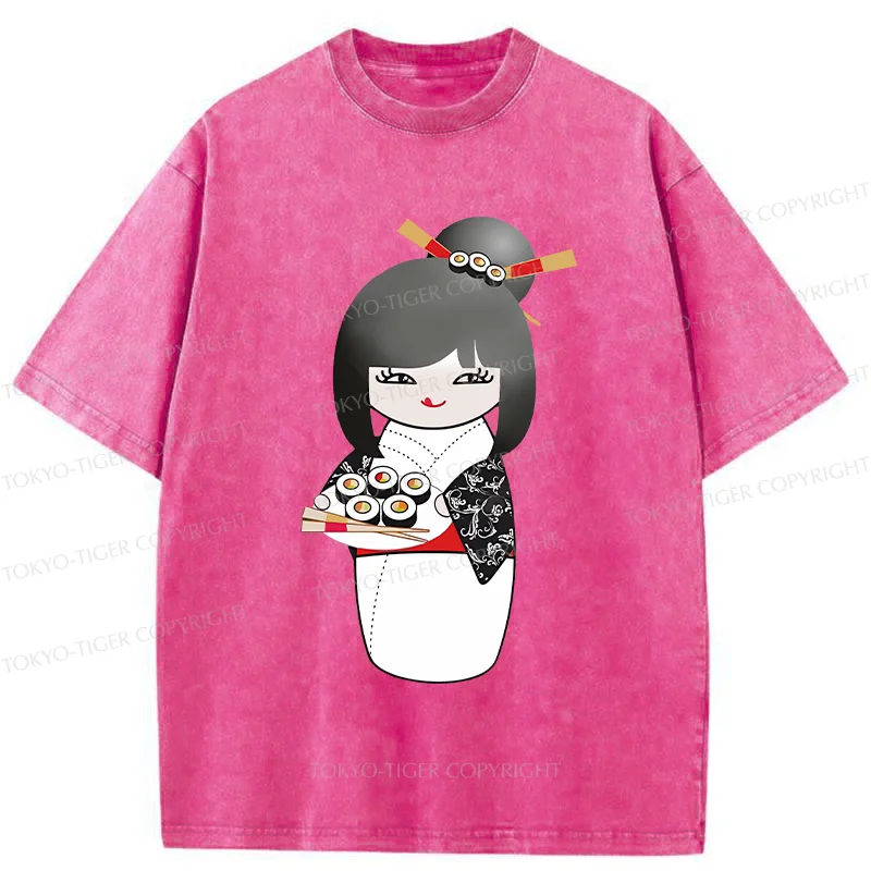 Tokyo-Tiger Kokeshi Makes Sushi Washed T-Shirt