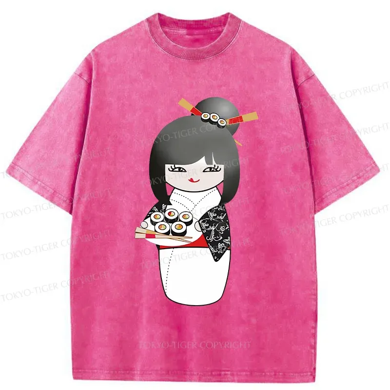 Tokyo-Tiger Kokeshi Makes Sushi Washed T-Shirt