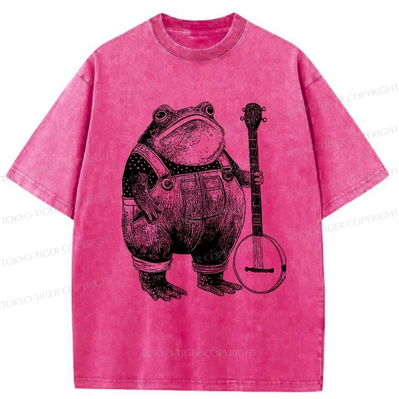 Tokyo-Tiger Vintage Frog Playing Banjo Washed T-Shirt