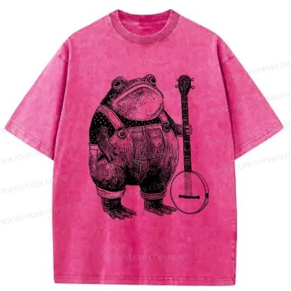 Tokyo-Tiger Vintage Frog Playing Banjo Washed T-Shirt