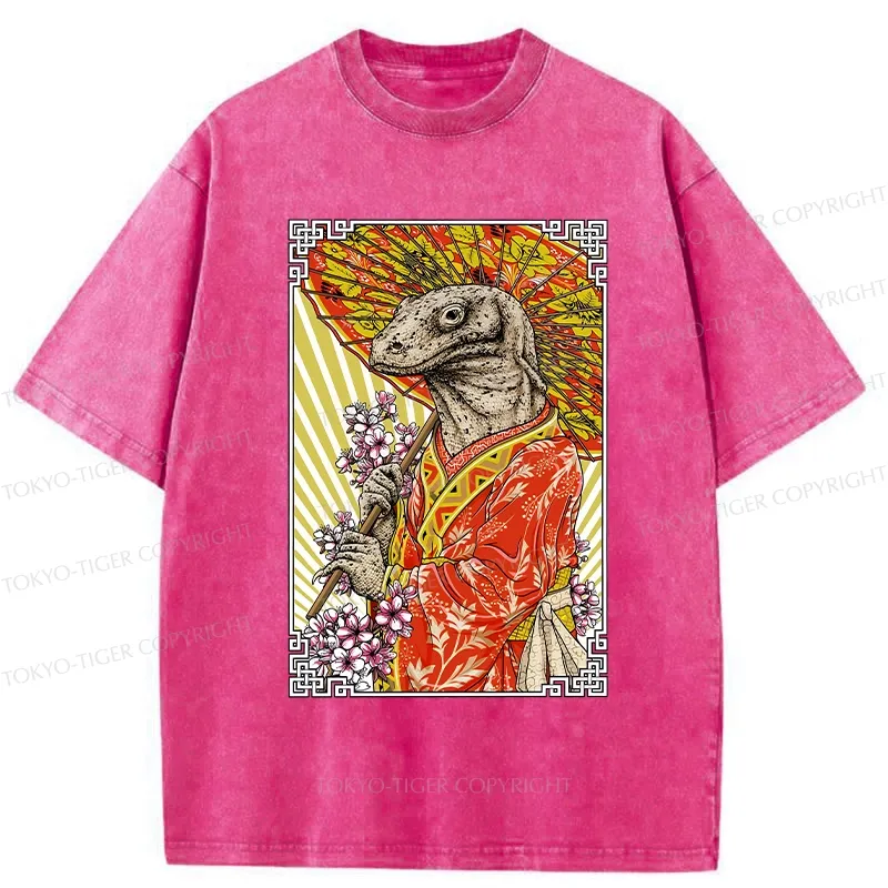 Tokyo-Tiger Elegant Lizard Holding An Umbrella Washed T-Shirt