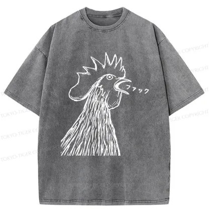 Tokyo-Tiger Funny Dirty Talking Chicken Washed T-Shirt