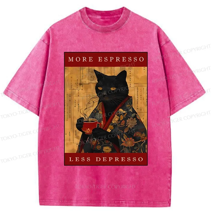Tokyo-Tiger More Espresso Less Depresso Cat Washed T-Shirt