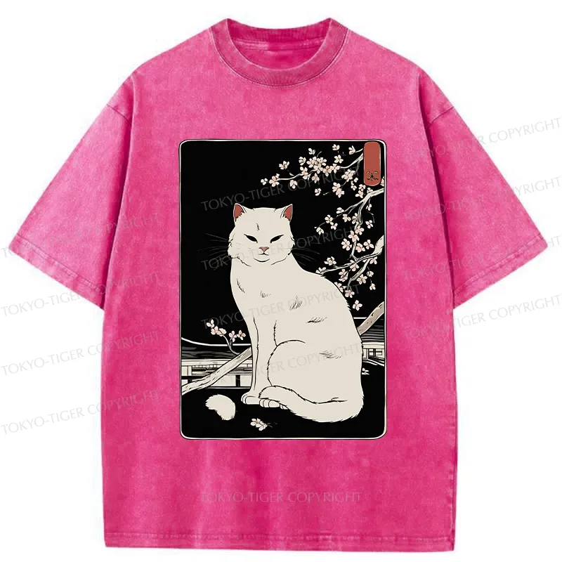 Tokyo-Tiger Cat Under The Sakura Washed T-Shirt