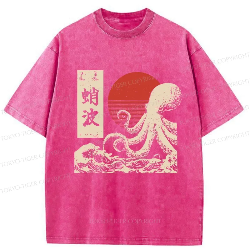 Tokyo-Tiger Retro Octopus Wave Washed T-Shirt