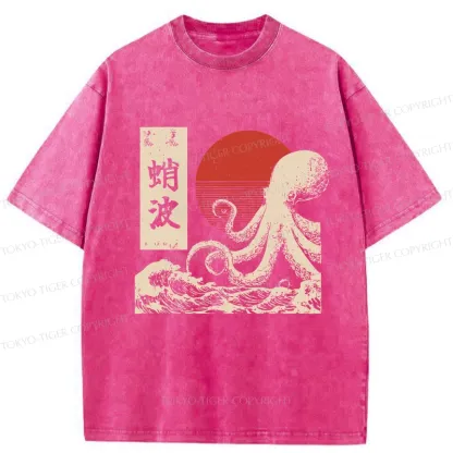 Tokyo-Tiger Retro Octopus Wave Washed T-Shirt