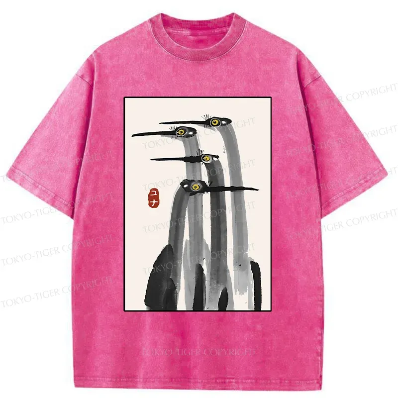 Tokyo-Tiger Japanese Crane Poster Washed T-Shirt
