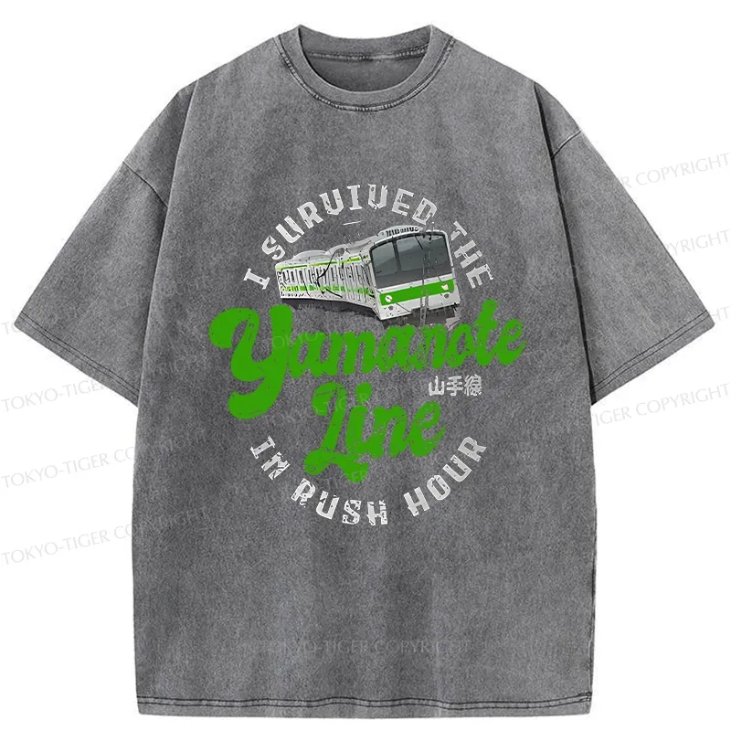 Tokyo-Tiger Funny Yamanote Line Washed T-Shirt