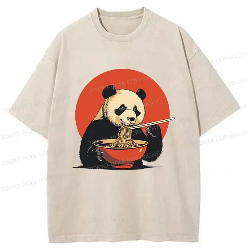Tokyo-Tiger Panda Eating Ramen Washed T-Shirt