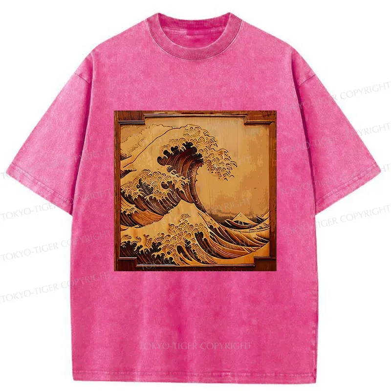 Tokyo-Tiger Panel Painting Ukiyoe Wave Washed T-Shirt