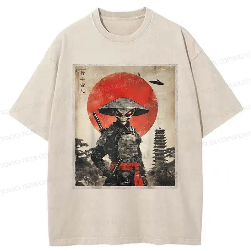 Tokyo-Tiger Retro Japanese Alien Washed T-Shirt