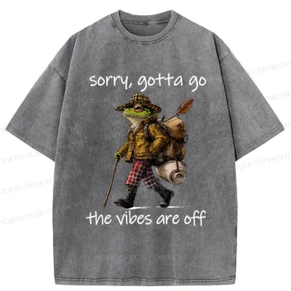 Tokyo-Tiger Funny Frog Walks Away Washed T-Shirt